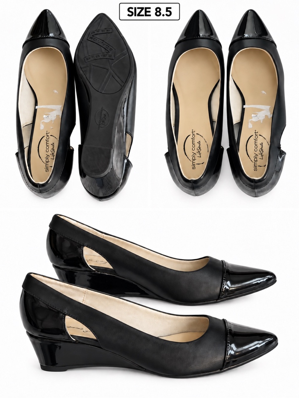 Women's Black Patent & Matte Low Wedge Pumps